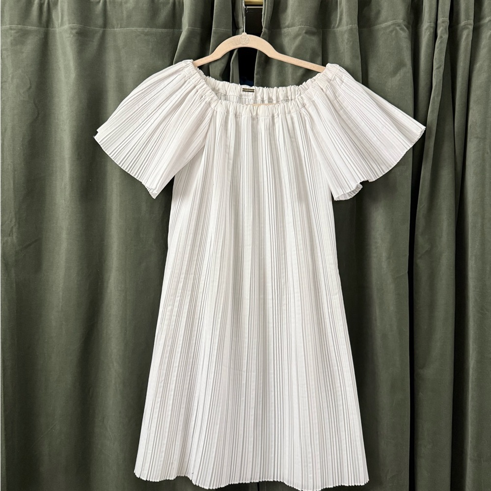 Adam Lippes Off The Runway Pleated Off The Shoulder White Pleated Blouse - Picture 5 of 7